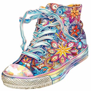 Trendige Frühling Sneaker Styles Clipart 25 hochauflösende Aquarell JPG Junk Journals, Kartenherstellung, Digital Download Kit, Fantasy, Skurril