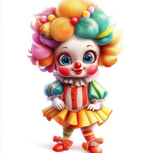 22 schattige clown-clipart – Schattige clown aquarel JPG's | Leuke en kleurrijke circusclownkunst, digitale download voor kaarten, scrapbooking, knutselen