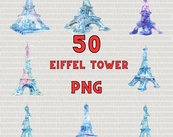 50 Watercolor Eiffel Tower  Clipart  PNG Bundle -  - Personal and Commercial use