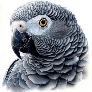 25 grijze papegaai digitale clipart | Hoge resolutie | Elegante en op de natuur geïnspireerde ontwerpen voor het maken van kaarten, junkjournals direct digitaal downloaden