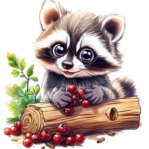 24 Cute Raccoon Clipart – High Res Watercolor JPGs | Woodland Animal Art for Scrapbooking, Baby Shower, Nursery Decor | Digital Download