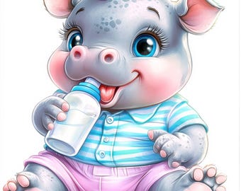 19 Baby Hippo Clipart | Adorable Watercolor Hippo Illustrations for Journals jpg | Printables | Commercial Use