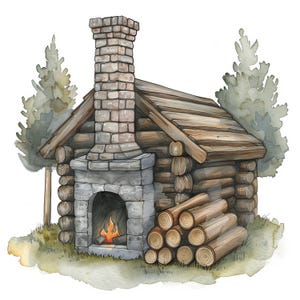 Gezellige berghutten clipart 25 hoge resolutie aquarel JPG ongewenste tijdschriften, kaarten maken, digitale downloadkit, fantasie, grillig