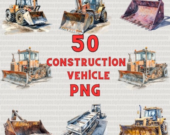 50 Watercolor  Construction Vehicle    Clipart PNG Bundle -  - Personal and Commercial use