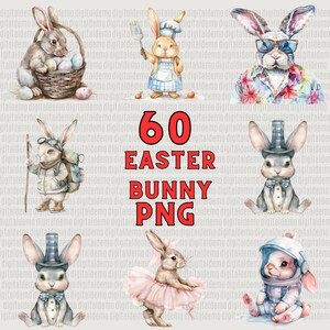 Watercolor Easter Bunny Clipart PNG Easter Rabbit Clip Art Easter Bunnies Nursery Art Easter Transparent PNG  Commercial Use  Clipart Bundle