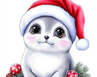 20 Christmas Baby Seal Clipart | Adorable Holiday Seal Illustrations for Journals jpg | Printables | Commercial Use
