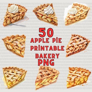50 Watercolor Apple Pie Printable, Bakery  Clipart PNG Bundle -  - Personal and Commercial use