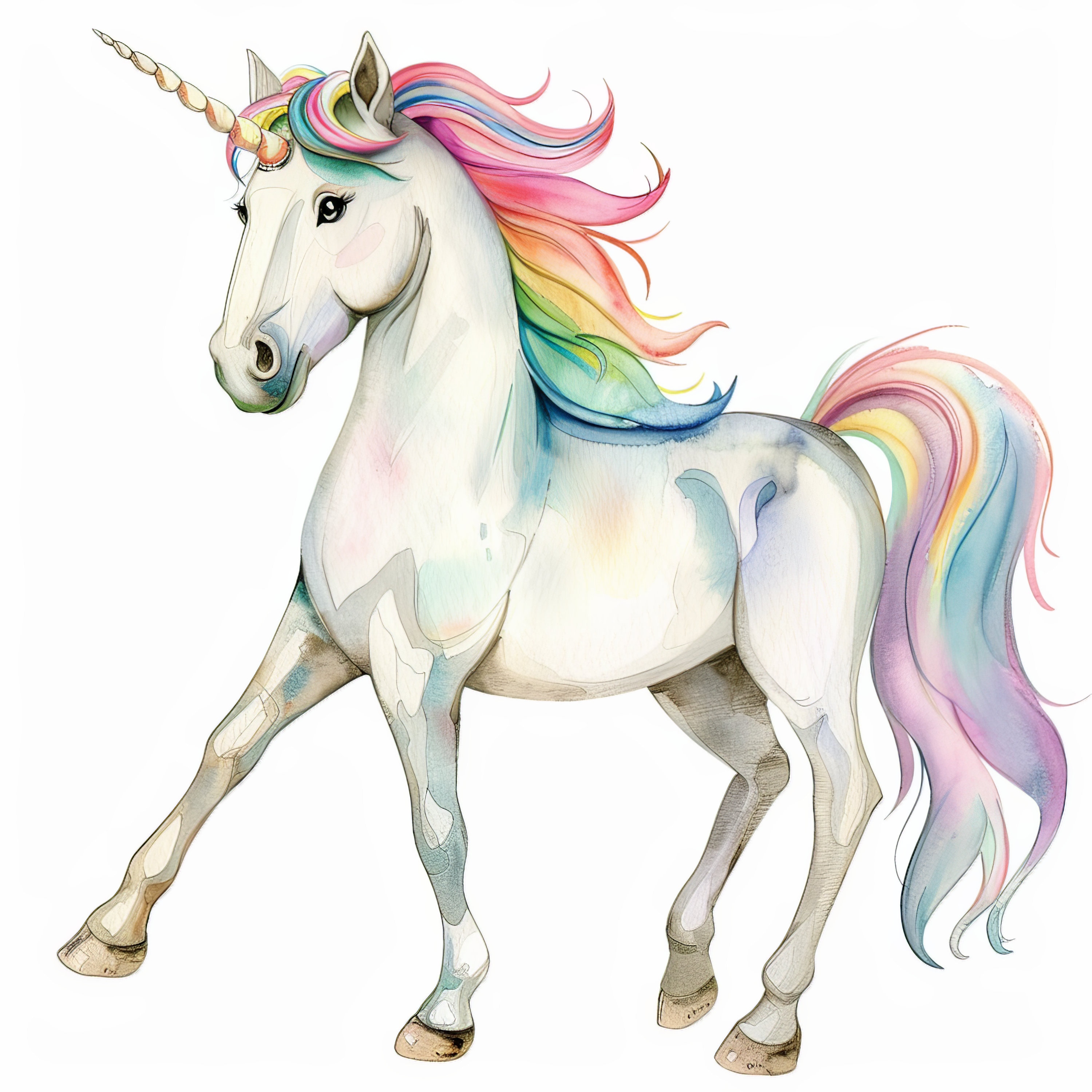 50 Watercolor Cute Pastel Fluffy Unicorn Clipart PNG Bundle Personal ...