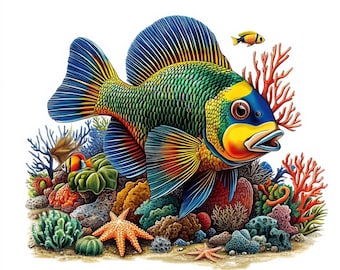 10 imágenes prediseñadas de peces oceánicos / Ilustraciones vibrantes de peces submarinos para revistas (jpg) / Imprimibles / Uso comercial