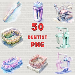50 akwarelowych dentystów clipart PNG Bundle - - do użytku osobistego i komercyjnego