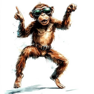 19 Cool Monkey Clipart High Res Watercolor JPGs | Fun Jungle Animal Illustrations, Kids Crafts, Scrapbooking, Party Decor | Digital Download