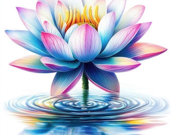 20 imágenes prediseñadas de loto: flores de acuarela en alta resolución en formato JPG / Arte floral espiritual para revistas, álbumes de recortes, tarjetas / Descarga digital