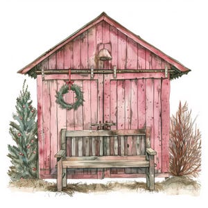 50  Watercolor Christmas Farm Barns Clipart PNG Bundle -  - Personal and Commercial use