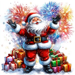 11 Happy New Year Santa Clipart | Festive Santa Illustrations for Holiday Journals jpg | Printables | Commercial Use
