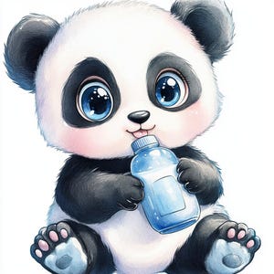 25 Panda Bebê com Mamadeira Clipart Digital Alta Resolução | Desenhos Bonitos e Divertidos para Fazer Cartões, Diários de Lixo Download Digital Instantâneo