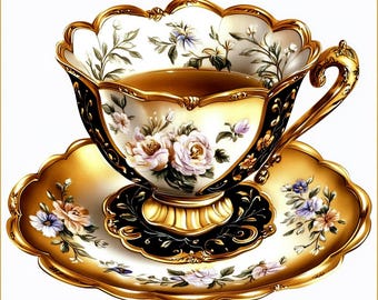 15 Victorian Teacup Clipart | Elegant Watercolor Teacup Illustrations for Journals jpg | Printables | Commercial Use