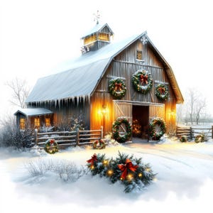 21 Christmas Barn Clipart | Festive Watercolor Barn Illustrations for Journals jpg | Printables | Commercial Use