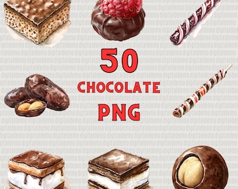 50 Aquarell Schokolade Clipart PNG Bundle - - Persönliche und kommerzielle Nutzung