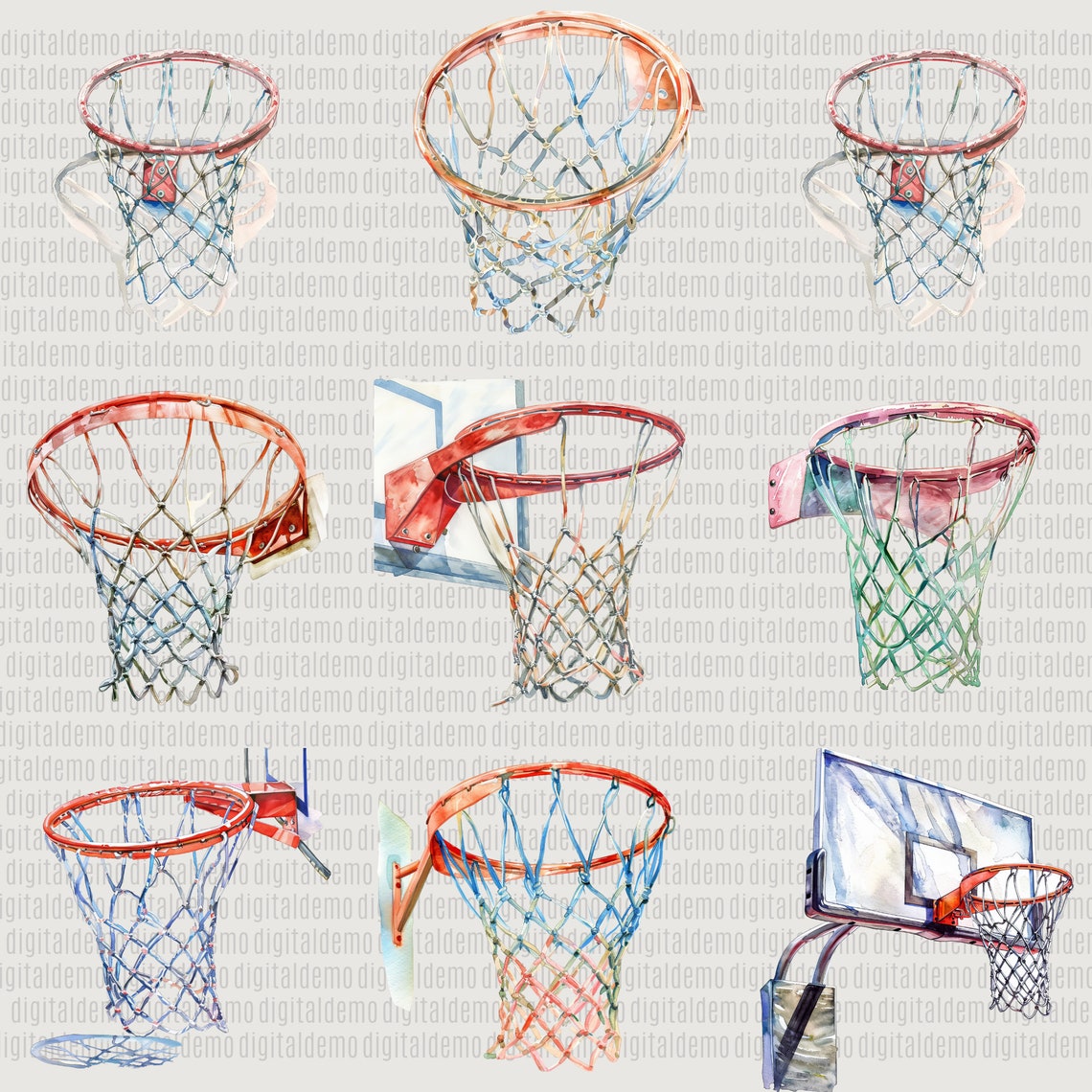 50 Watercolor Basketball Hoop Clipart PNG Bundle - - Personal and ...