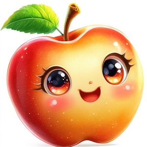 20 Cute Apple Clipart | Adorable Cute Apple Watercolor Illustrations for Stickers, School Crafts & Digital Art Projects