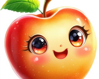 20 Cute Apple Clipart | Adorable Cute Apple Watercolor Illustrations for Stickers, School Crafts & Digital Art Projects