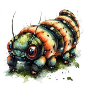 14 Caterpillar Clipart | Adorable Watercolor Caterpillar Illustrations for Kids Crafts and Journals jpg – Printables | Commercial Use