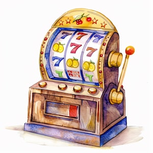 Classic Slot Machines   Clipart 25  High Res Watercolor JPG Junk Journals , Card Making, Digital Download Kit, Fantasy, Whimsical