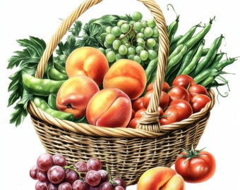 17 Fresh Produce Clipart | Watercolor Fruits and Vegetables for Journals jpg, Kitchen Decor & Crafts – Printables | Commercial Use