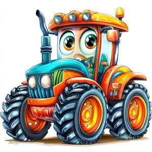 24 süße Cartoon Traktor Clipart - hochauflösende JPGs in Aquarell | Traktor Illustrationen, digitaler Download, niedliche Traktor Kunst