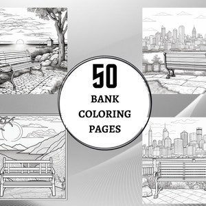 50 Bench with  Colorıng Pages | Printable PDF A4 | Cute Kids Coloring Pages For Stress Relief Inclusive & Diverse Digital Download