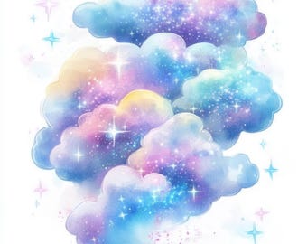 13 Starry Night Clipart | Dreamy Watercolor Starry Night Illustrations for Celestial Designs, Journals jpg | Printables | Commercial Use