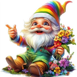 16 Spring Gnome Clipart | Whimsical Watercolor Gnomes for Spring Journals jpg | Printables | Commercial Use