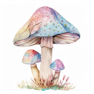 Clipart di funghi di bosco 10 ad alta risoluzione acquerello jpg Junk Journals, creazione di biglietti, kit di download digitale, fantasy, stravagante