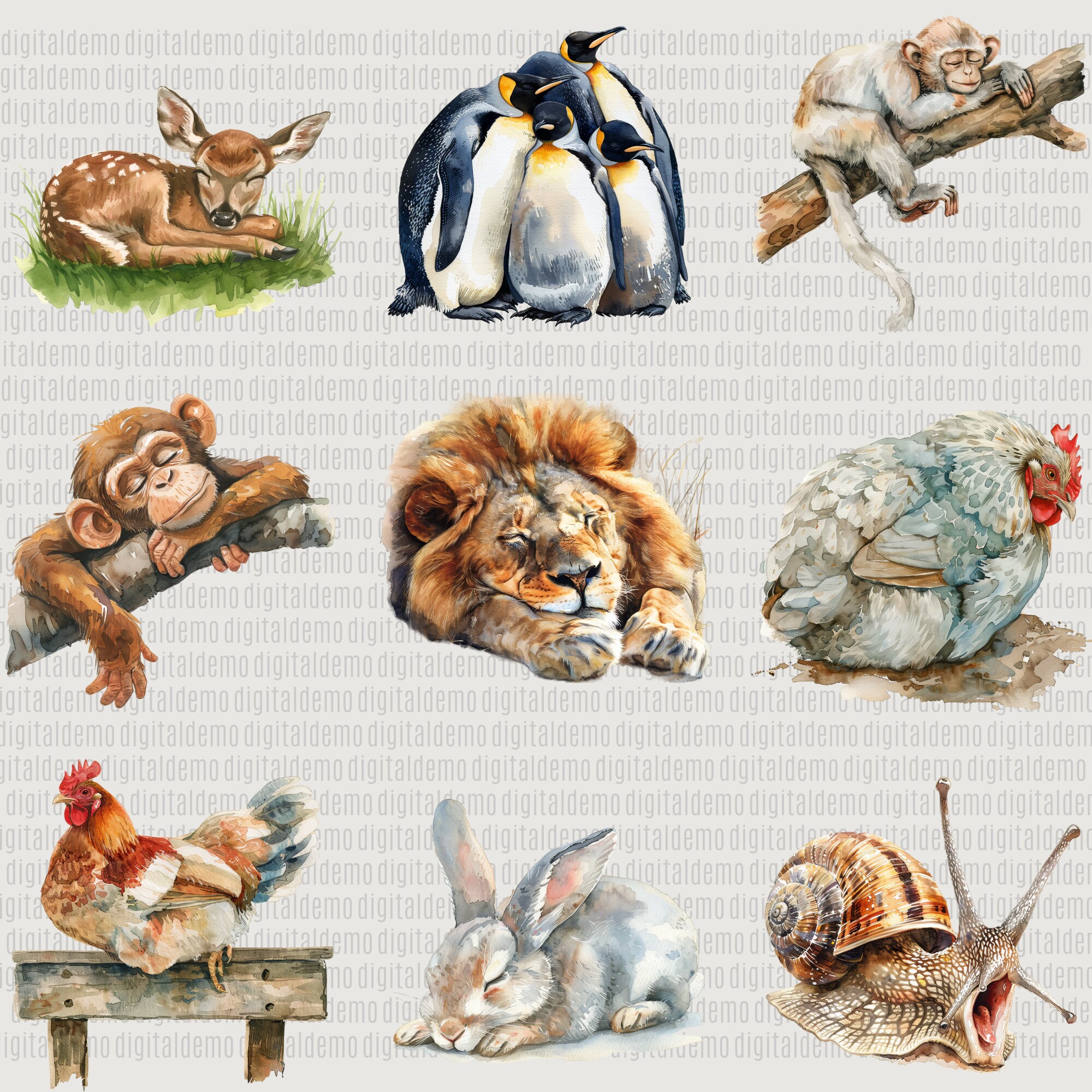 50 Watercolor Sleepy Animals Clipart PNG Bundle Personal and Commercial ...