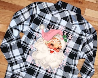 Vintage Christmas Flannel Shirt. Vintage Santa Claus. Vintage Christmas Shirt. Vintage Flannel Shirt. Retro Santa Claus Shirt. Vintage Women