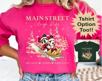 Mickey Christmas Sweatshirt. Disney Christmas Sweatshirt. Mainstreet Sleigh Ride Sweatshirt. Retro Vintage Tshirt. Disneyworld Family Trip.