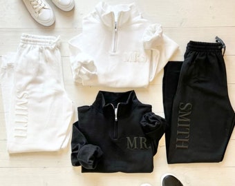 Jogger Honeymoon Set, Mrs. Quarter Zip, Mr. Quarter Zip, Newly Married Set, Honeymoon Outfit, Mr. and Mrs. Joggers. Bridal Gift.