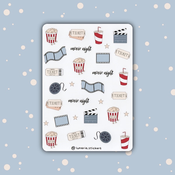 Feuille d'autocollants de cinéma | Stickers pour agenda | Stickers Bullet Journal | Stickers pour journaux | Stickers pour scrapbooking