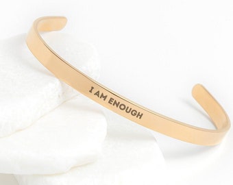 I am enough, cuff bracelet. A daily motivational self care reminder. Daily Affirmation bracelet, Encouragement