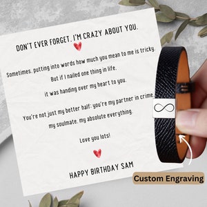 Leather Bracelet | Custom Cuff Bracelet | Engraved Leather Cuff, Birthday Gift for Him, Husband Birthday Gift, Birthday Card for Him
