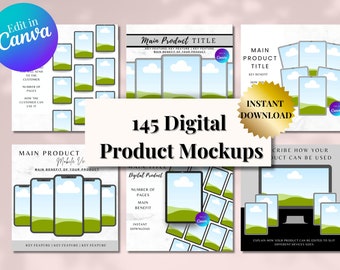 145 Digitale Produktmockups für Etsy Listings | Canva Vorlagen | Master Weiterverkaufsrechte| PLR MRR| Gebrauchsfertig | Passives Einkommen| Etsy-Grafiken