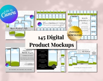 145 Etsy Listing Digital Product Mockups | Canva Templates | Master Resell Rights| PLR MRR| Ready-to-Use| Passive Income| Etsy Graphics