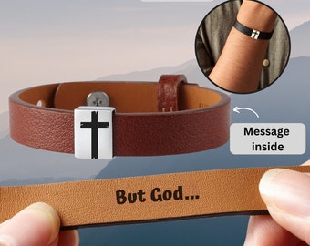 But God... Engraved Leather Bracelet, BIBLE Verse, SCRIPTURE Bracelet | Religious Gifts | Sober Gift, Recovery, CHRISTIAN Gift