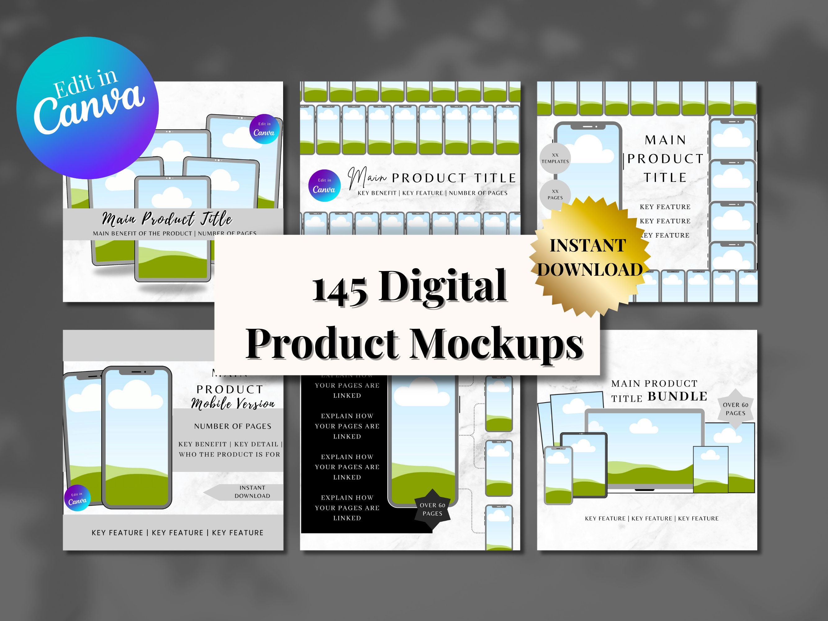Digital Product Mockups Etsy Listings 145 Canva Templates | Master ...