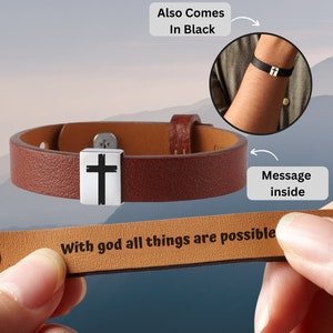 With God all things are possible, Leather Bracelet, BIBLE Verse, SCRIPTURE Bracelet | Religious Gifts | Sober Gift, Recovery, CHRISTIAN Gift