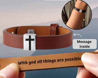 With God all things are possible, Leather Bracelet, BIBLE Verse, SCRIPTURE Bracelet | Religious Gifts | Sober Gift, Recovery, CHRISTIAN Gift