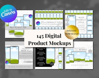 Etsy Listing Digital Product Mockups 145 Canva Templates | Master Resell Rights| PLR MRR| Ready-to-Use| Mockup Bundle | Etsy Graphics