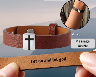 Let Go and Let God, Engraved Leather Bracelet, BIBLE Verse, SCRIPTURE Bracelet | Religious Gifts | Sober Gift, Recovery, CHRISTIAN Gift