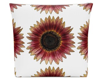 Borsa per cosmetici in cotone floreale con girasole