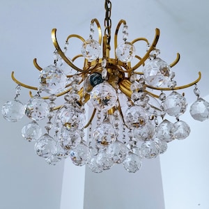 Large Mid Century Modern Brass and Crystal Glass Chandelier/ Hollywood Regency Chandelier/ by Palwa/ Germany/ 1960s